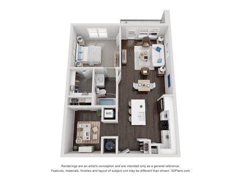 Floor plan for 1 bed, 1 bath, 849 sqft